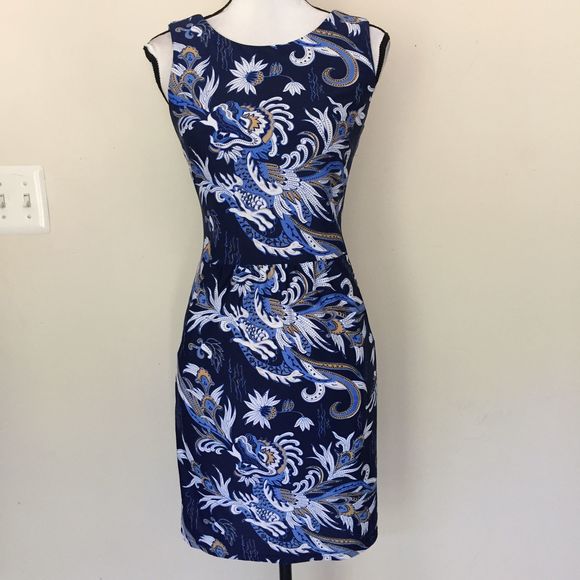 Jude Connally Navy Chinese Preppy Printed Dress S